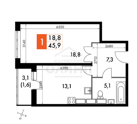 Продажа 1-комнатной квартиры 46,2 м², 14/14 этаж