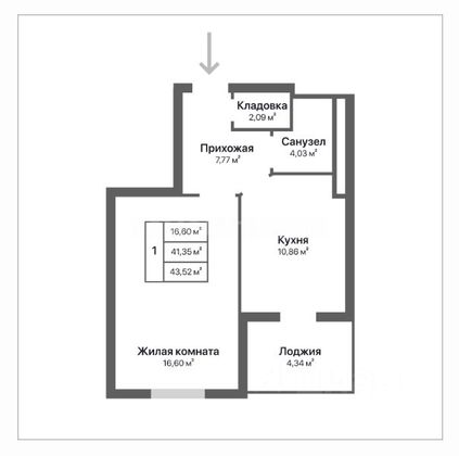 Продажа 1-комнатной квартиры 43,5 м², 2/17 этаж