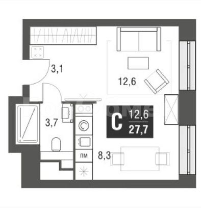 Продажа квартиры-студии 27,4 м², 33/52 этаж