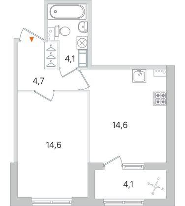 Продажа 1-комнатной квартиры 40 м², 4/4 этаж