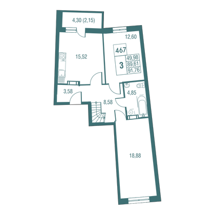 Продажа 3-комнатной квартиры 91,8 м², 24/25 этаж