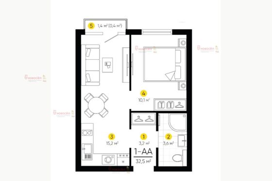 Продажа 1-комнатной квартиры 33 м², 7/25 этаж