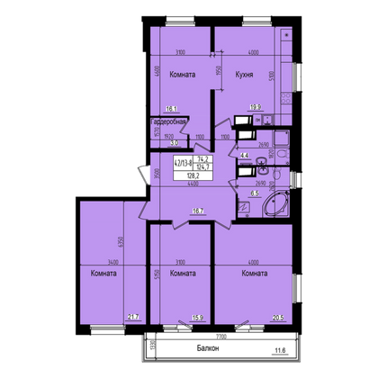 128,2 м², 4-комн. квартира, 8/23 этаж