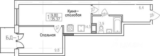 Продажа 1-комнатной квартиры 36,9 м², 5/11 этаж