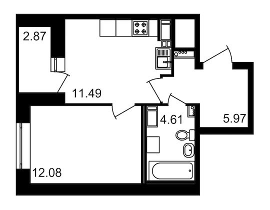 Продажа 1-комнатной квартиры 34,2 м², 19/20 этаж