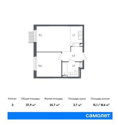 37,9 м², 2-комн. квартира, 6/17 этаж