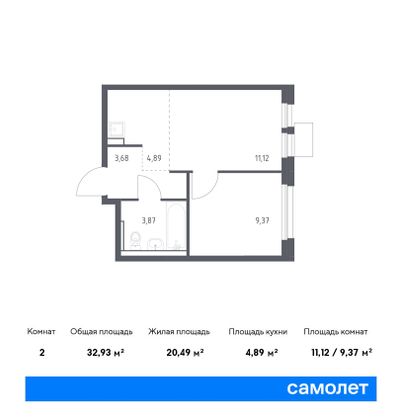 32,9 м², 2-комн. квартира, 16/17 этаж