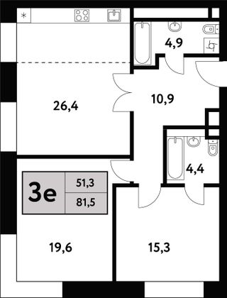 81,5 м², 3-комн. квартира, 19/35 этаж