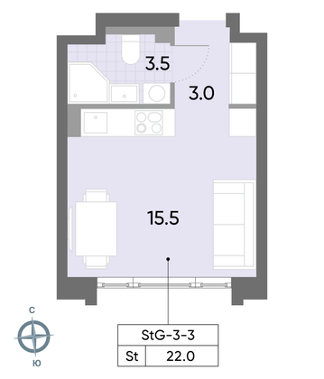 Продажа квартиры-студии 22 м², 3/52 этаж