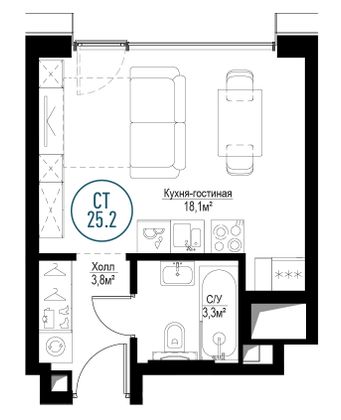 Продажа квартиры-студии 25,2 м², 13/30 этаж