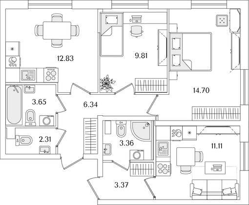 49,6 м², 2-комн. квартира, 2/9 этаж