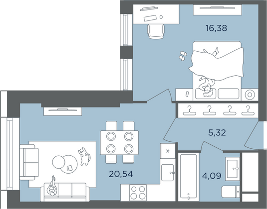 46,8 м², 2-комн. квартира, 50/51 этаж