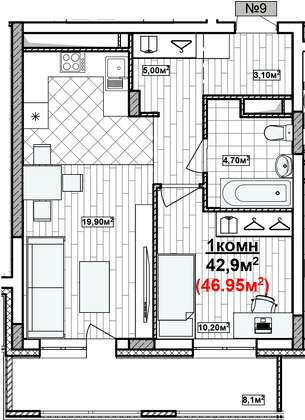 Продажа 1-комнатной квартиры 47 м², 2/19 этаж