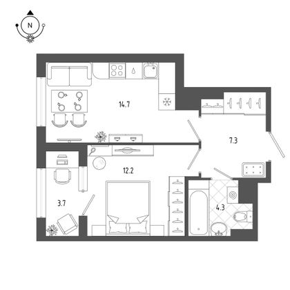 40,4 м², 1-комн. квартира, 11/18 этаж