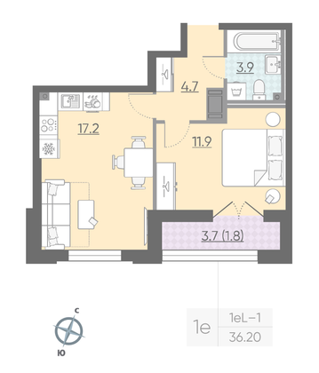Продажа 1-комнатной квартиры 39,5 м², 18/23 этаж