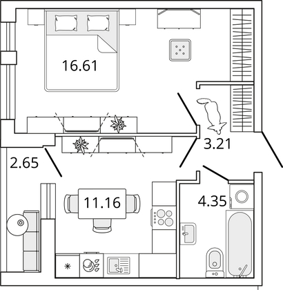 36,7 м², 1-комн. квартира, 1/7 этаж