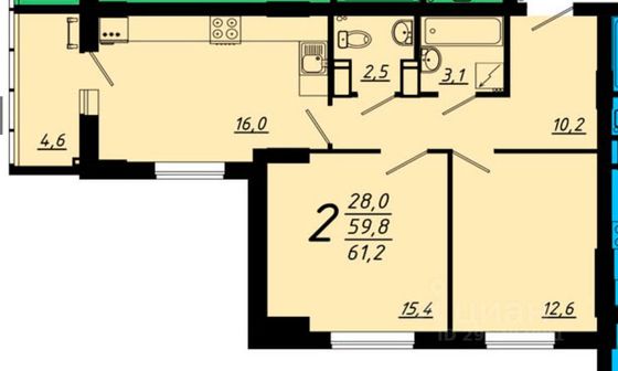 Аренда 2-комнатной квартиры 61 м², 7/20 этаж