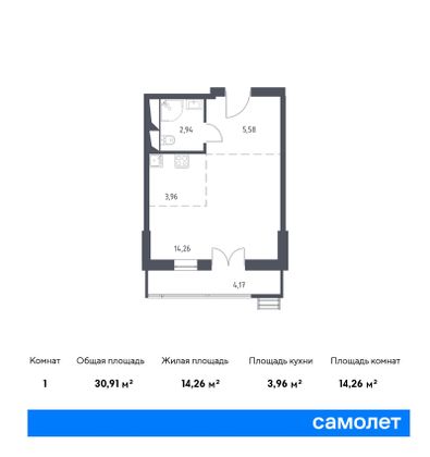 Продажа 1-комнатной квартиры 30,9 м², 6/28 этаж
