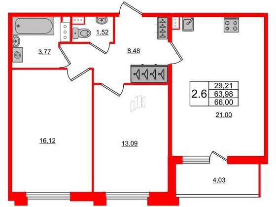 Продажа 2-комнатной квартиры 64 м², 3/7 этаж