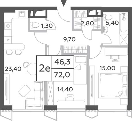 72 м², 3-комн. квартира, 26/56 этаж