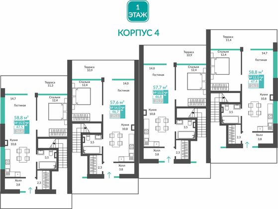 Продажа квартиры со свободной планировкой 58,9 м², 1/2 этаж