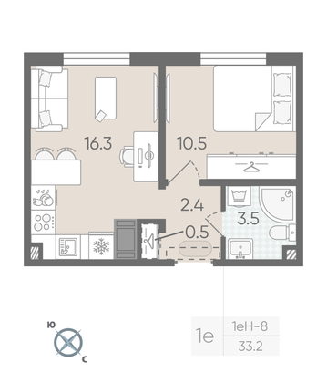 Продажа 1-комнатной квартиры 33,2 м², 4/22 этаж