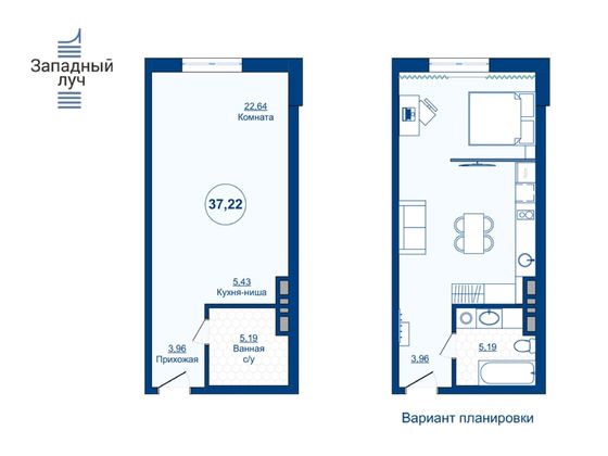 Продажа квартиры-студии 37,3 м², 3/23 этаж