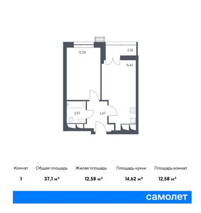 Продажа 1-комнатной квартиры 37,1 м², 6/28 этаж