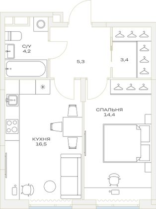 Продажа 1-комнатной квартиры 43,8 м², 9/23 этаж