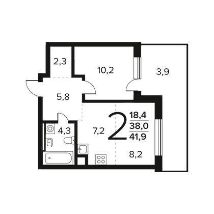 Продажа 2-комнатной квартиры 41,9 м², 1/12 этаж