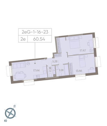 Продажа 2-комнатной квартиры 60,5 м², 23/23 этаж