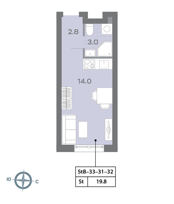 Продажа квартиры-студии 19,8 м², 32/32 этаж