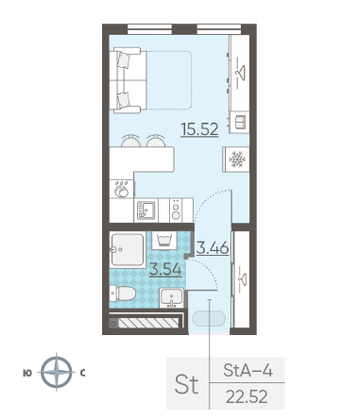Продажа квартиры-студии 22,5 м², 2/25 этаж