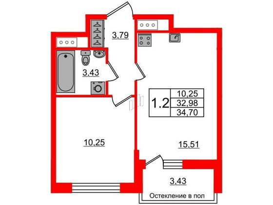 Продажа 1-комнатной квартиры 33 м², 9/12 этаж