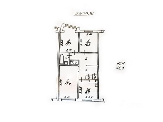 Продажа 3-комнатной квартиры 69 м², 5/5 этаж