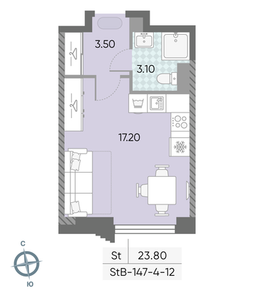 Продажа квартиры-студии 23,8 м², 7/58 этаж