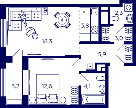 51,6 м², 1-комн. квартира, 22/31 этаж