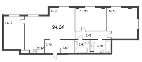 94,2 м², 4-комн. квартира, 2/10 этаж