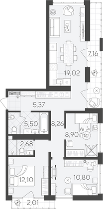 73,5 м², 3-комн. квартира, 4/9 этаж