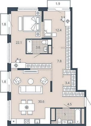 Продажа 2-комнатной квартиры 95,1 м², 5/23 этаж