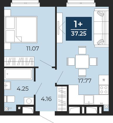 37,3 м², 1-комн. квартира, 8/22 этаж