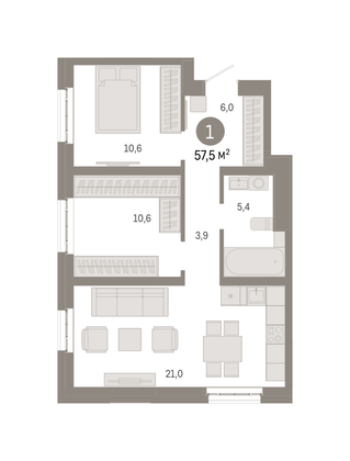 Продажа 2-комнатной квартиры 57,5 м², 5/31 этаж