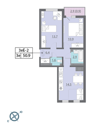 Продажа 2-комнатной квартиры 51,7 м², 24/25 этаж