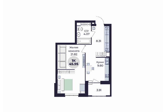 Продажа 1-комнатной квартиры 46 м², 18/25 этаж