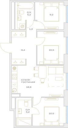 Продажа 3-комнатной квартиры 70 м², 11/23 этаж