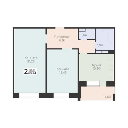 Продажа 2-комнатной квартиры 60,4 м², 11/17 этаж