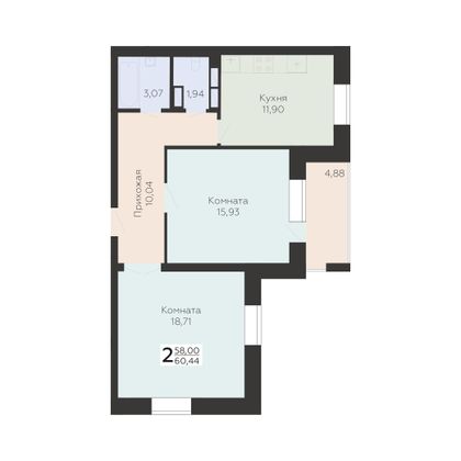 Продажа 2-комнатной квартиры 60,4 м², 2/17 этаж