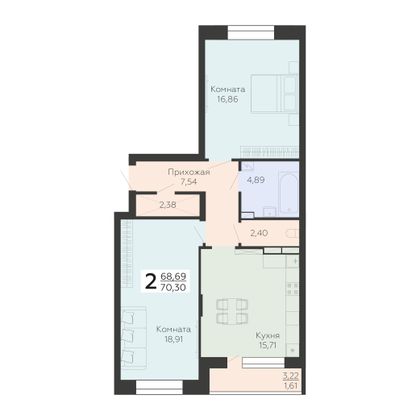 Продажа 2-комнатной квартиры 70,3 м², 9/10 этаж