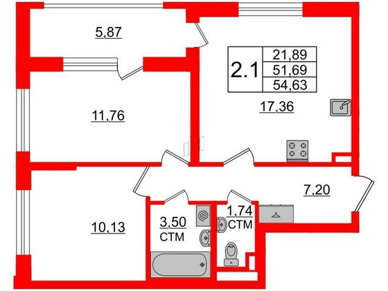 Продажа 2-комнатной квартиры 51,7 м², 1/4 этаж