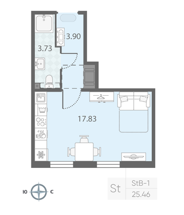 Продажа квартиры-студии 25,5 м², 18/23 этаж